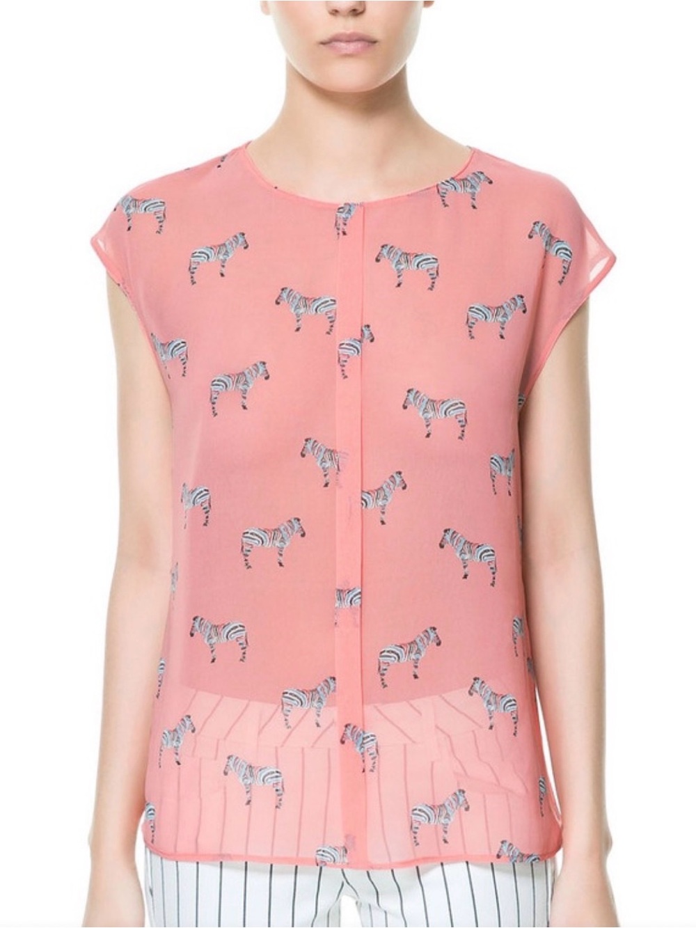 Zara Trafaluc Pink Zebra Print Chiffon Blouse Size XS Whimsical Sheer Unique